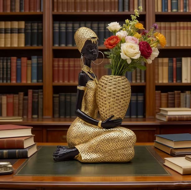 African Woman Statue with a Vase
